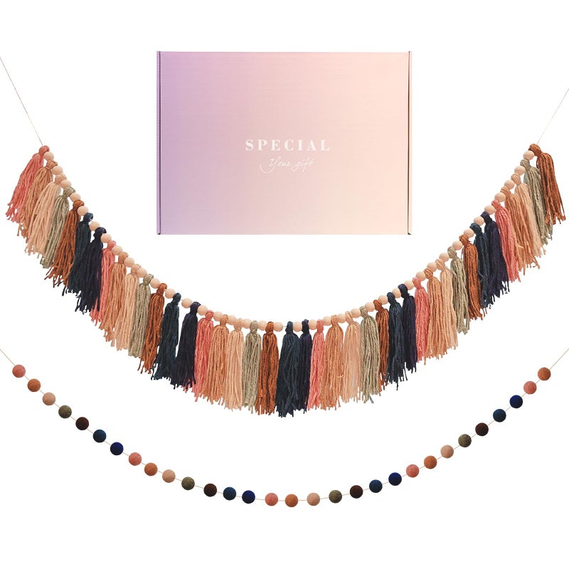 Taimimy 2pcs Longer Fall Tassel Garland, Pom Pom Tassel, Felt Ball Garland, Thanksgiving Wall Hanging Party Decorative Banner Pastel, Home Decoration Wedding Birthday Baby Shower - Image 1